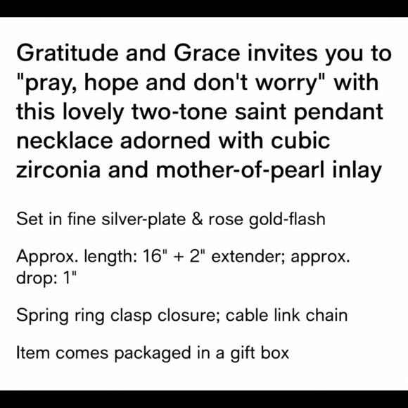 NWT GRATITUDE & GRACE SAINT PENDANT NECKLACE IN TWO TONE FINE SILVER /ROSE GOLD - Picture 8 of 8